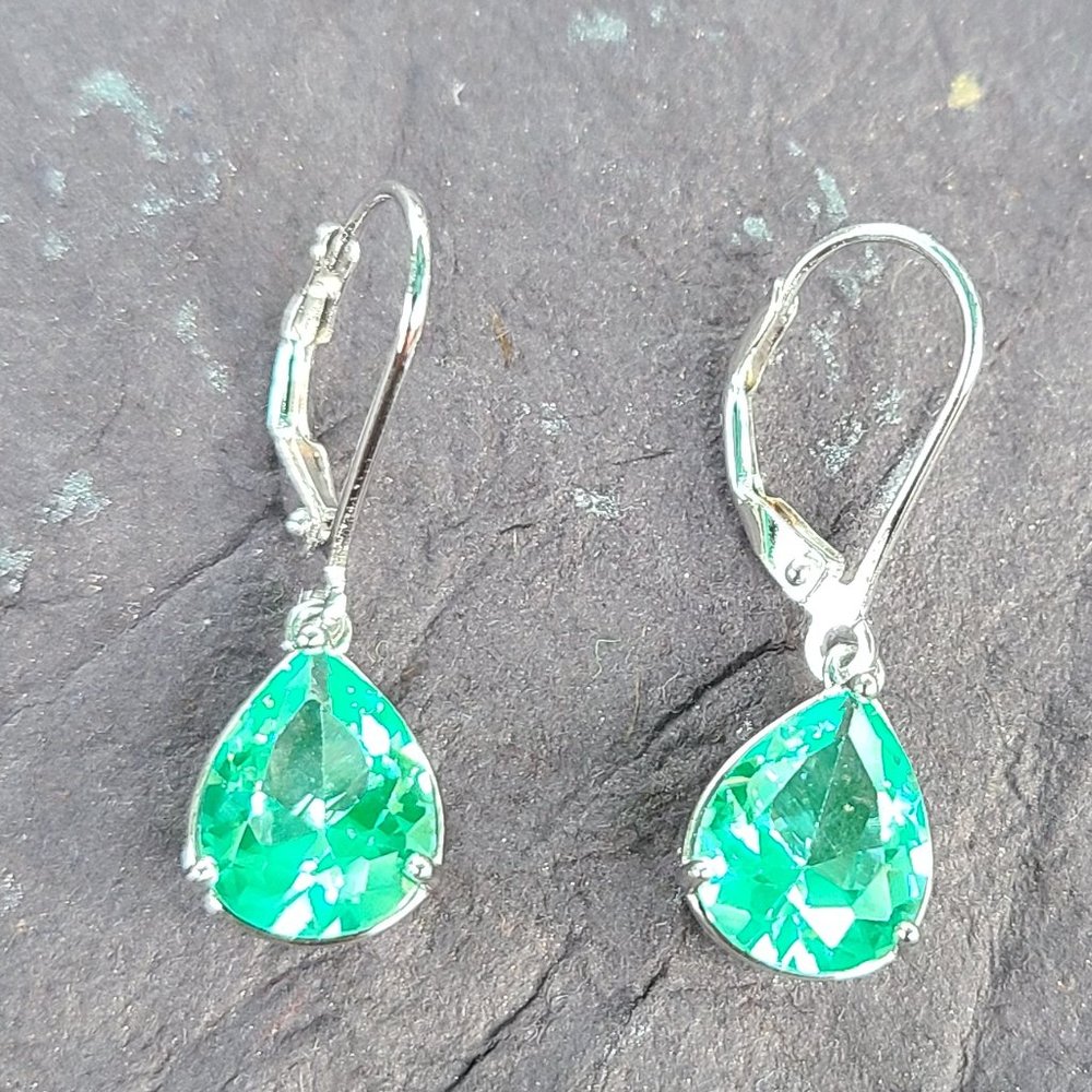 Green Synthetic Spinel in Sterling Silver-Remarkable Earrings-Wedding Earrings - Picture 3 of 5